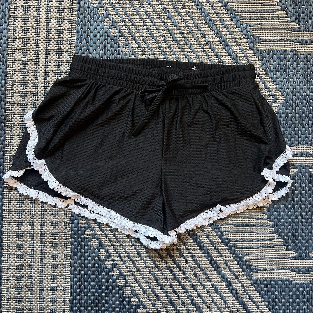 NWOT coquette athleisure women's mesh crochet trim ruffle shorts JoyLab XS